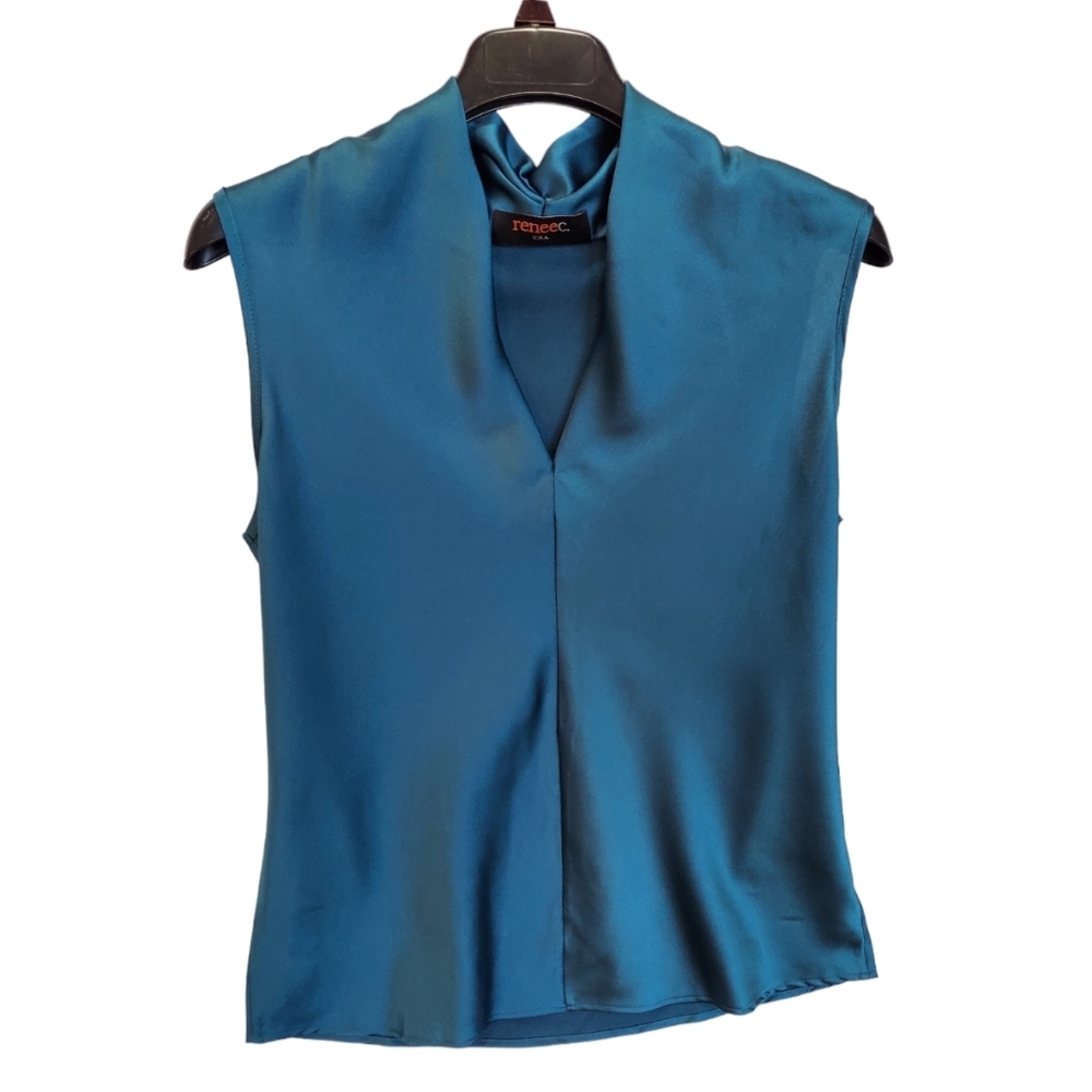 Renee C. Sleeveless Blouse Womens Teal Blue New Tank Top Silk Vest Pullover